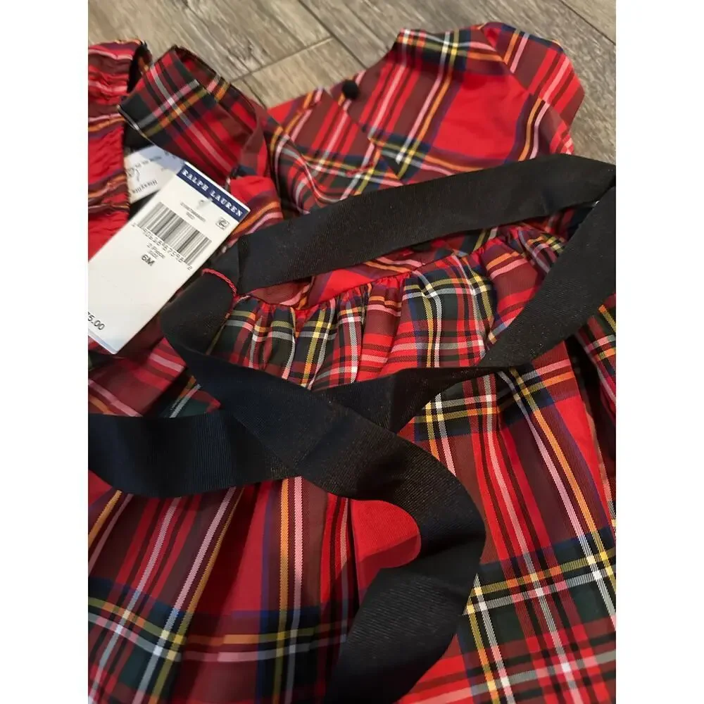 NWT Ralph Lauren Baby Girl's Plaid Print Fit & Flare Dress 2 Pec Set Size 6 M